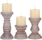 Rustic Wooden Pillar Candle Holders Set of 3 InDistressed Brown, Florence Style, Farmhouse Wooden Candle Holder, Wooden Candle Stand, Small Wooden Candlestick Holders, Living Room, Table Centerpiece by Unknown