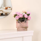 Ribbed Glass Vase, Pink Glass Vase, Fluted Short Vases for Flowers, Modern Vases for Living Room, Dining Room, Bathroom, Desk, Shelf, Wedding, Office, 7 Inches - Image 7