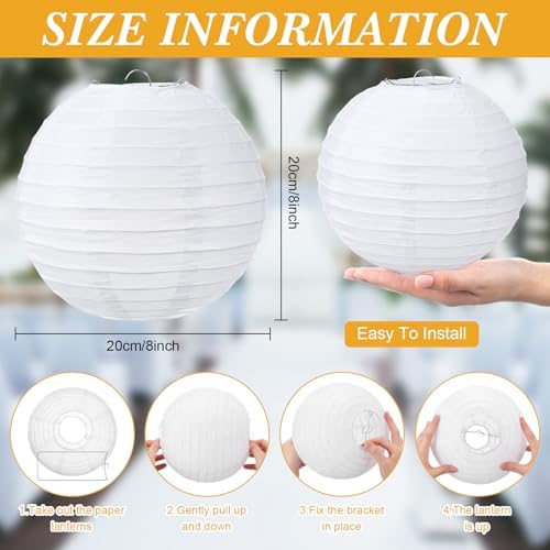 Treela 48pack White Chinese Paper Lanterns for Wedding Party Decor, 8" - Image 3
