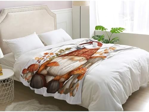 Gnome Throw Blanket, Fall Mushroom Fleece Blanket for Couch Bed Sofa, Autumn Seasonal Blankets and Throws, Decor & Gifts, Super Soft Plush Flannel Blanket, 50x60 - Image 3