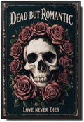 Vintage Metal Tin Sign Halloween Skull Rose Wreath Gothic Romance Wall Art for Bedroom Bar 8×12 Inches with Metal Frame by Unknown