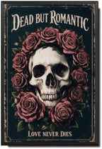 Vintage Metal Tin Sign Halloween Skull Rose Wreath Gothic Romance Wall Art for Bedroom Bar 8×12 Inches with Metal Frame by Unknown