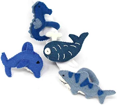 Global Crafts - Handmade Felt Napkin Rings - 4-Pack Nautical Shark, Whale & Seahorse by Global+Crafts