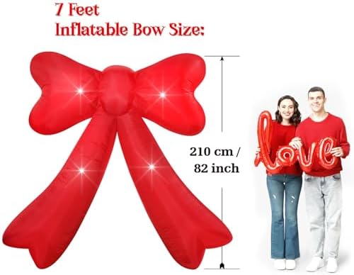 Mother's Day,Birthday,Valentine's Day,Wedding Inflatables Giant Red Bow Lighted Balcony Terrace Porch Yard Lawn Inflatable Decoration with Built-in Fan and Ropes Holiday Party Decor, (7FT-Red Bow) - Image 4