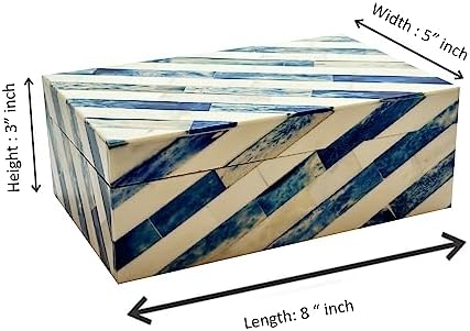 Perilla Home Home Decor Decorative Storage Wooden Box Small Lazio Organizer Tool Stash Card Craft Treasure Trinket Memory Keepsake Jewelry Box for Men and Women, Gifts For All, Blue and Off White - Image 6