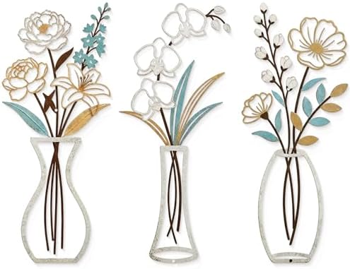 CarryWise 3 Piece Metal Flower Wall Art for Bedroom Living Room, Flower Blue gold by Unknown