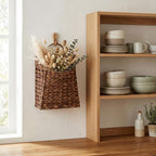 PINXIURY Water Hyacinth Hand Woven Basket, Wicker Hanging Wall Basket, Handmade Decor Storage Organizer for Entryway, Bathroom, Living Room, Farmhouse, Front Door, 8.7 x 4.7 x 11.4 inch, Coffee 2pack - Image 7