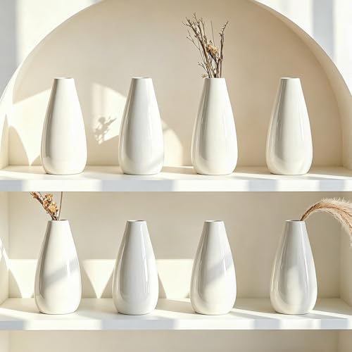 Modern White Ceramic Vase Set of 16 for Living Room Bedroom 5.1'' Minimalist Fresh Flower Vases for Home Decor Office Fireplace Centerpieces Nordic Style Gift for Fake Plant 16 Pack - Image 4