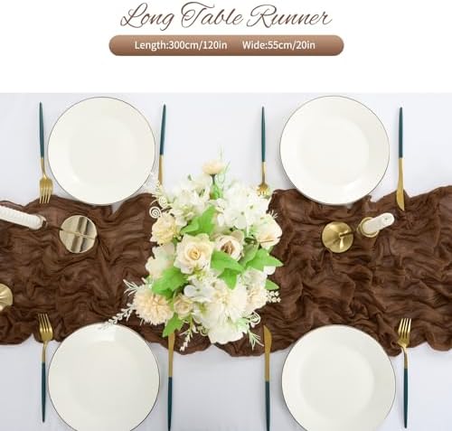 20 Pack Brown Cheesecloth Table Runner 120 Inch 10FT Rustic Boho Gauze Cheese Cloth Table Runner for Wedding Party Baby Shower Thanksgiving Christmas Decoration - Image 3