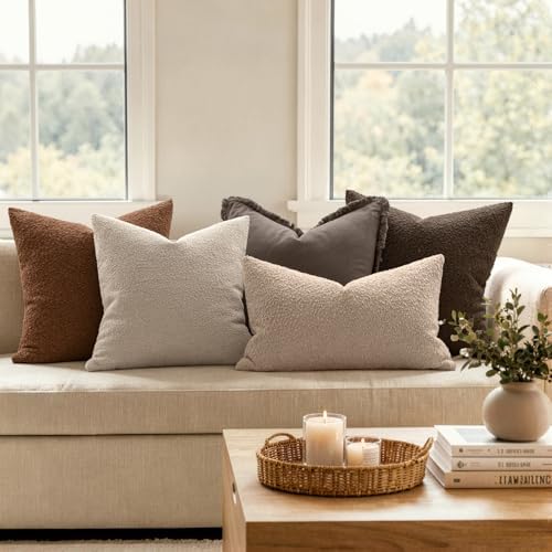 MIULEE 22x22 Decorative Euro Sham Boucle Couch Pillow Covers Brown - Image 4
