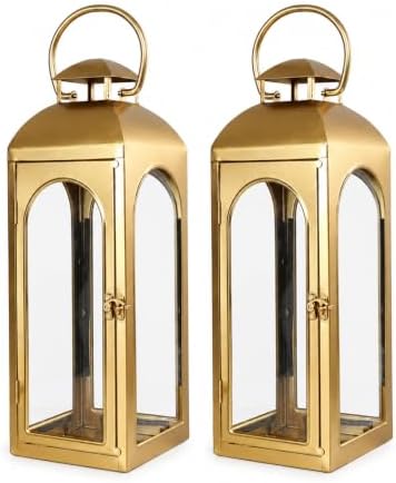 Christmas Decorative Lanterns Gold Metal Candle Holders 20 Inch 2 Pack by Bdor