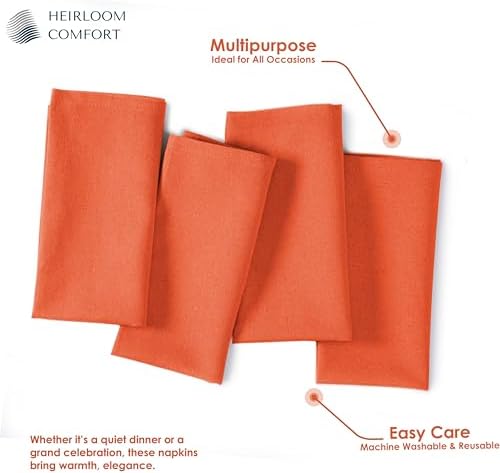 Orange Cloth Napkins 17"x17" - Set of 12-100% Cotton, Durable, Absorbent, Washable, Reusable - Perfect for Summer, Rustic Weddings, Fall, Halloween, Thanksgiving, Everyday Use - Image 6