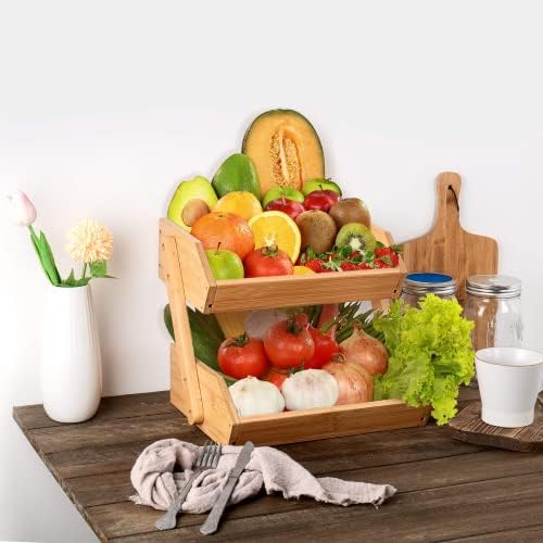 Bamboo Tiered Fruit & Vegetable Storage Bowl Stand for Kitchen Countertop - Produce Basket for Potato, Onion, Bread, Snack Storage - Image 6