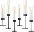 Hewory Black Taper Candle Holders: Candlestick Holders Set of 6 Hurricane Glass Tall Candle Holder for Candlesticks Candle Sticks Holder Decor for Table Centerpiece Wedding Party Christmas Decorations by Hewory