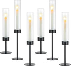 Hewory Black Taper Candle Holders: Candlestick Holders Set of 6 Hurricane Glass Tall Candle Holder for Candlesticks Candle Sticks Holder Decor for Table Centerpiece Wedding Party Christmas Decorations by Hewory