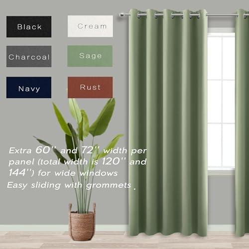 KOUFALL 96 Inch Long Curtains 2 Panel Set,Blackout Extra Wide Thermal Grommet Blacked Out Curtains for Bedroom,72 Inch Wide x 96 Inch Length,Sage Green - Image 4