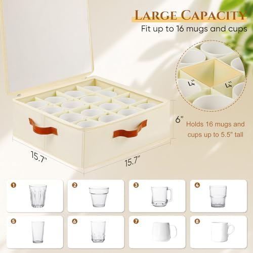 Foyego Cup and Mug Storage Box, Beige, 2 Pack - Image 2
