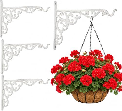 Landhoow 4 Pcs 15.6" Cast Iron Hanging Outdoor Wall Hanger, White by Landhoow