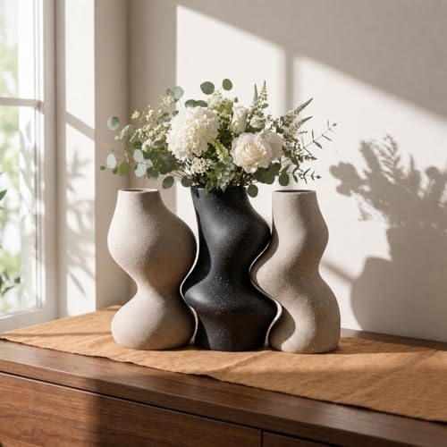BosilunLife Decorative Vase Set of 3, Nested Curved Recycled Ceramic by BosilunLife