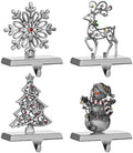 4 Pack Christmas Stocking Holder Set for Mantle Christmas Holiday Decorations Mantle Fireplace Topper Snowflake Snowman Reindeer and Christmas Tree Hangers Decorative Metal Hanger(Gray) by Mulumu