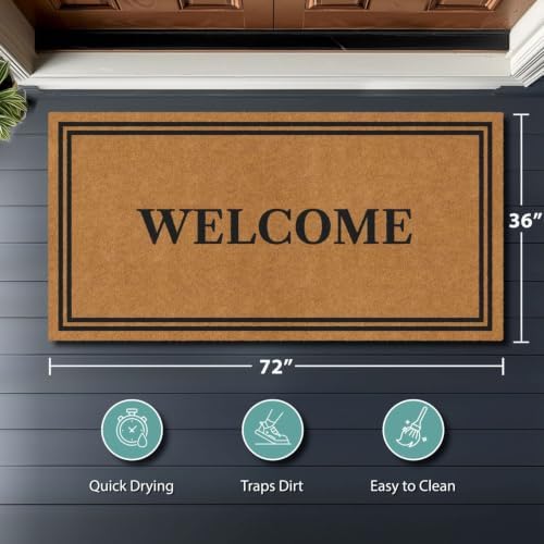 Barnyard Designs Natural Coco Coir Non-Slip Doormat (36x72, Welcome) - Image 2