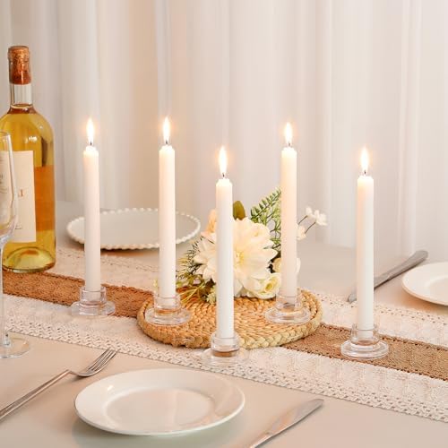ZQXJWF Clear Glass Taper Candle Holders Set, Round Base Design, Elegant Dining Table Decor, for Table Centerpiece Wedding Party Advent Christmas Home Decorations (48, Clear) - Image 6
