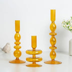 Hewory Amber Taper Candle Holders Set, 3 PCS Glass Candlestick Holders by Hewory