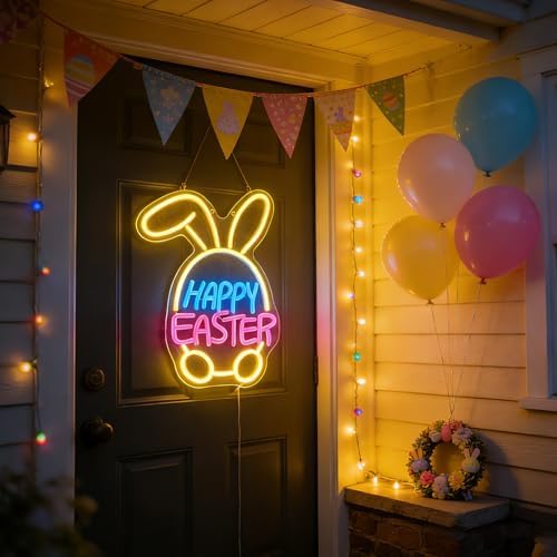 Easter Decorations LED Neon Sign - Happy Easter&Rabbit&Egg Window Lights - Image 4