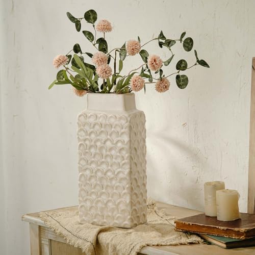 Ceramic Flower Vase, 12.6” Tall Rustic Farmhouse Decorative Vase for Home Decor, Beige Textured Pottery Vase for Pampas Grass, Living Room, Entryway, Mantel, Kitchen Table - Image 2
