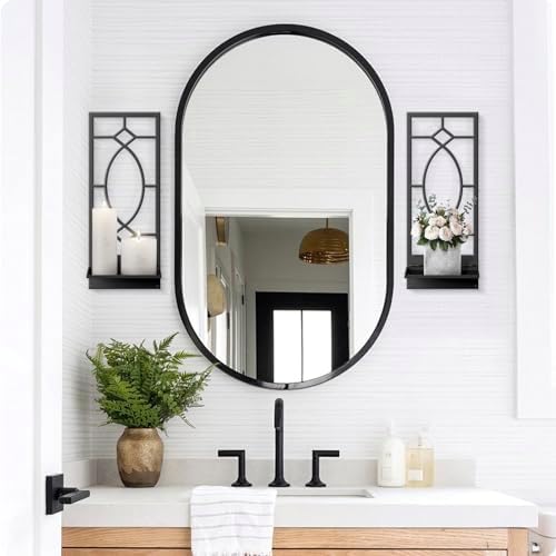 Candle Wall Sconces Set of 2, Black Metal Minimalism Wall Candle Holder for Living Room, Dining Room, Bedroom, Bathroom (2 Pack, 16.5 x 7 in) - Image 3