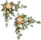 Ling's moment 2PCS Apricot Peach Artificial Flower Garland Wedding Arch Flowers Floral Swags Centerpieces Decoration Rose Greenery for Sweetheart/Head Table Easel Wall Entryway Board Backdrop by LingsMoment