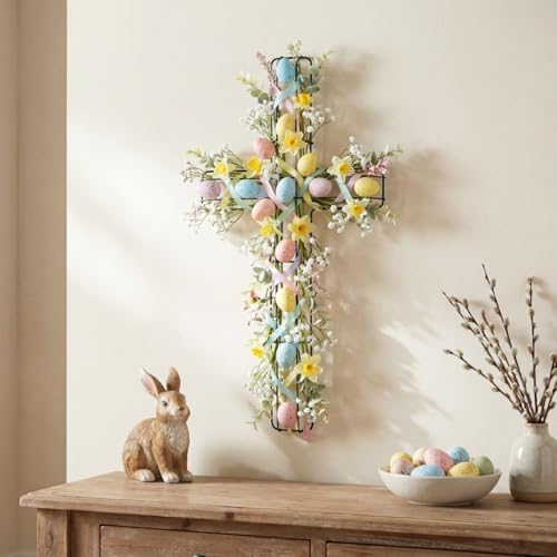 Ciieeo Cross Metal Wreath Frame - 2pcs Easter Floral Garden Cross Shaped Metal Wire Wreath Frames Religious Church Forms Base Swag Garland Green - Image 6