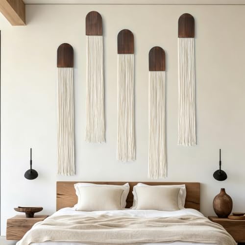 5pcs Macrame Wall Hanging Boho Fiber Art Wall Decor for Bedroom 5"W*45"L - Image 3