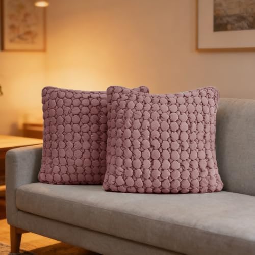 Velvet Throw Pillow Covers 18x18 Set of 2 Pink Cushion Case by COCOPLOCEUS