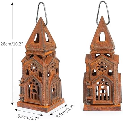 Sungmor Cast Iron Church Lantern Candle Holder, 10.2 Inches Tall & Rust - Image 4