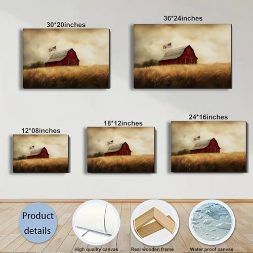 ZERILYN Ship Next Day-Patriotic Red Barn Canvas Wall Art, American Flag Farmhouse Decor, Independence Day Home Decoration, Rustic Country Wall Hanging, 4th of July Prints Poster - Image 6
