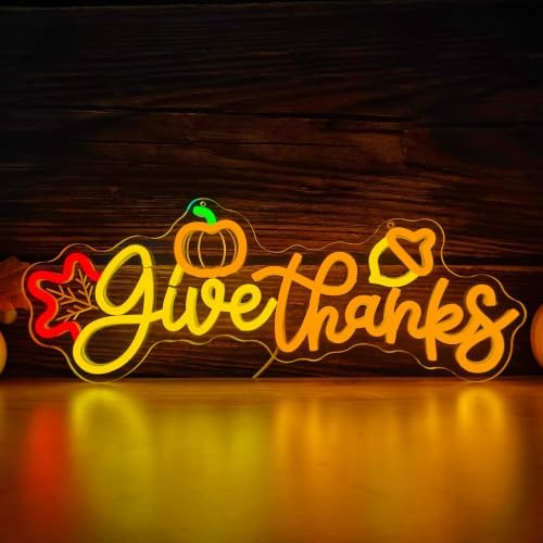 Give Thanks Neon Sign for wall decor Pumpkin Thanksgiving LED neon Lights by Geeinar