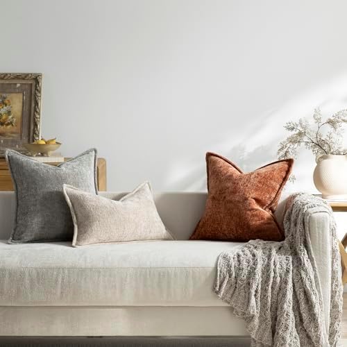 DEZENE Pack of 2 Burnt Orange Fall Decorative Throw Pillow Covers 22x22 Cozy Soft Chenille Accent Vintage Square Couch Pillow Covers for Home Decor Bed Sofa Living Room - Image 6