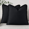 decorUhome Linen Fringe Black Throw Pillow Covers 18x18 Set of 2 by decorUhome