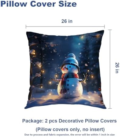 Batmerry Christmas New Year Throw Pillow Covers, Trees Snowmen Snow Fireflies Decorative Pillow Covers Digital Printing Blended for Couch Sofa Bed Invisible Zipper 26X26 in(Set of 2) - Image 5