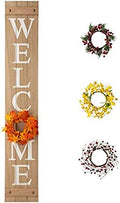 Glitzhome 60”H Welcome Sign with 4 Interchangeable Floral Wreaths for Front Door Porch Farmhouse Wooden Hanging Wall Sign for Seasons Spring Fall Harvest Thanksgiving Christmas by Glitzhome