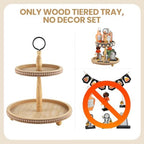Beaded Tiered Tray Stand, Rustic Wooden 2 Tier Decorative Tray with Bead Garland, Farmhouse Round Wood Serving Tray Counter Centerpiece for Coffee Bar Home Decor Holiday Housewarming Gifts (Brown) - Image 4