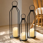 Perfnique Modern Farmhouse Lanterns, Set of 3 Black Metal Lanterns w/ 6hr Timer Flickering Flameless Candles, Decorative for Outdoor Decor, Front Porch, Indoor, Patio, Garden, Fireplace, Christmas by PERFNIQUE