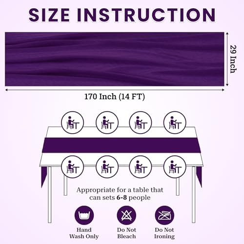 MDS Pack of 25 | Purple | 14ft Chiffon Table Runner 29x170 Inches Long Romantic Rustic Sheer Gauze Runner for Wedding Bridal Shower Birthday Banquets Engagement Spring Easter Boho Decorations - Image 3