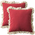 patdrea Vintage Red Linen Throw Pillow Covers,Set of 2,22"x22"-Kubum by patdrea