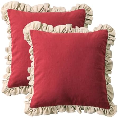 patdrea Vintage Red Linen Throw Pillow Covers,Set of 2,22"x22"-Kubum by patdrea