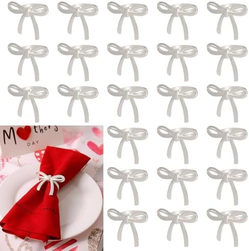 Matte Silver Bow Tie Napkin Rings Set of 24, Satin Silver Finish Rings by Getfitsoo