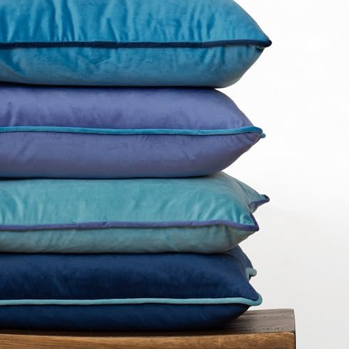 Teal Blue Coastal Decorative Throw Pillow Covers, Set of 4, 18x18 Inch Beach Cool Tone Velvet Accent Pillow Covers - Image 3