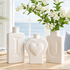 TBWIND 3 Pack White Heart Ceramic Vases, I Love U Home Decor by TBWIND