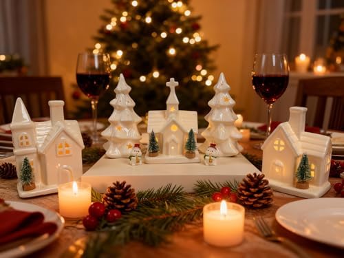 Christmas Decorations Indoor - 11 Pcs Ceramic Christmas Village Set - Image 3
